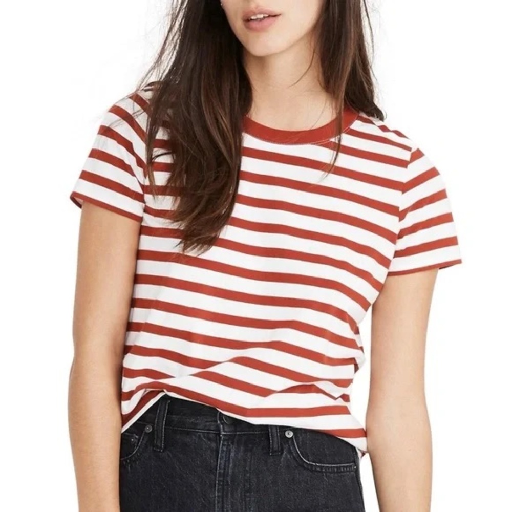 Madewell Red and White Striped Short Sleeve T Shirt